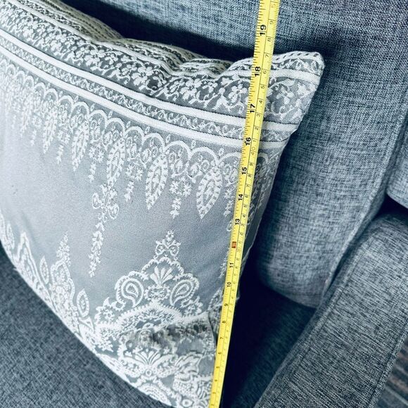 Gray White Silver Embroidered Throw Pillow - Picture 2 of 5